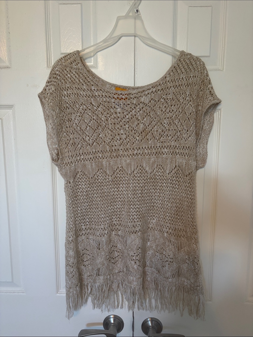 Crochet Fringe Tunic Top in Beige